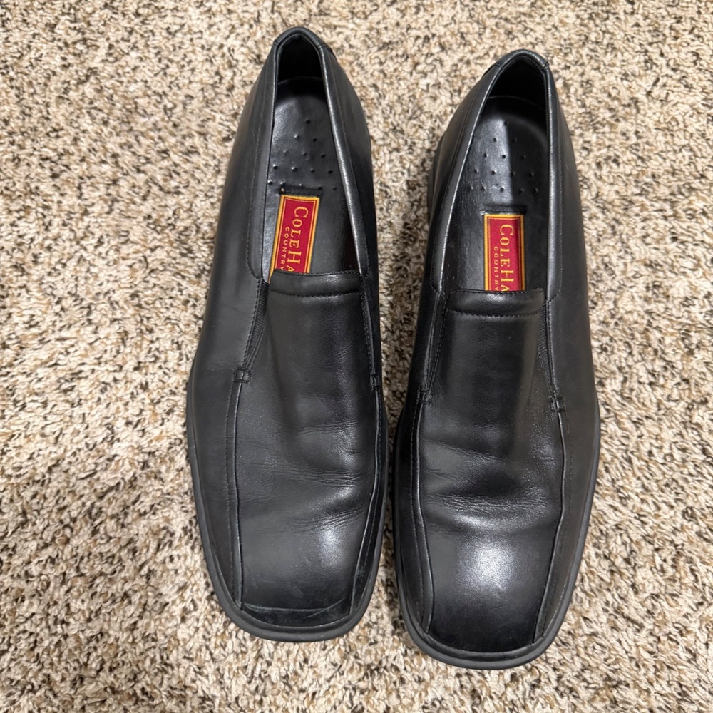 Cole Haan Country Men Black Leather Square Toe Loafers PM10021 Size 11.5M